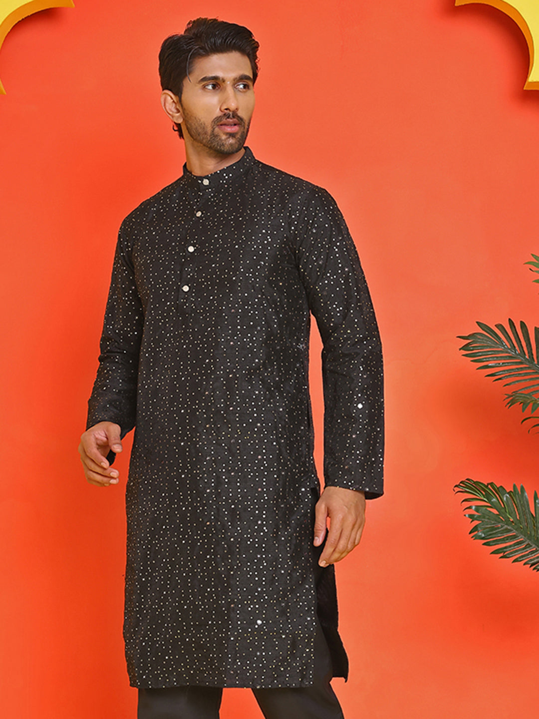 Embroidered Mirror Work Kurtas ( KO 5035 Black )