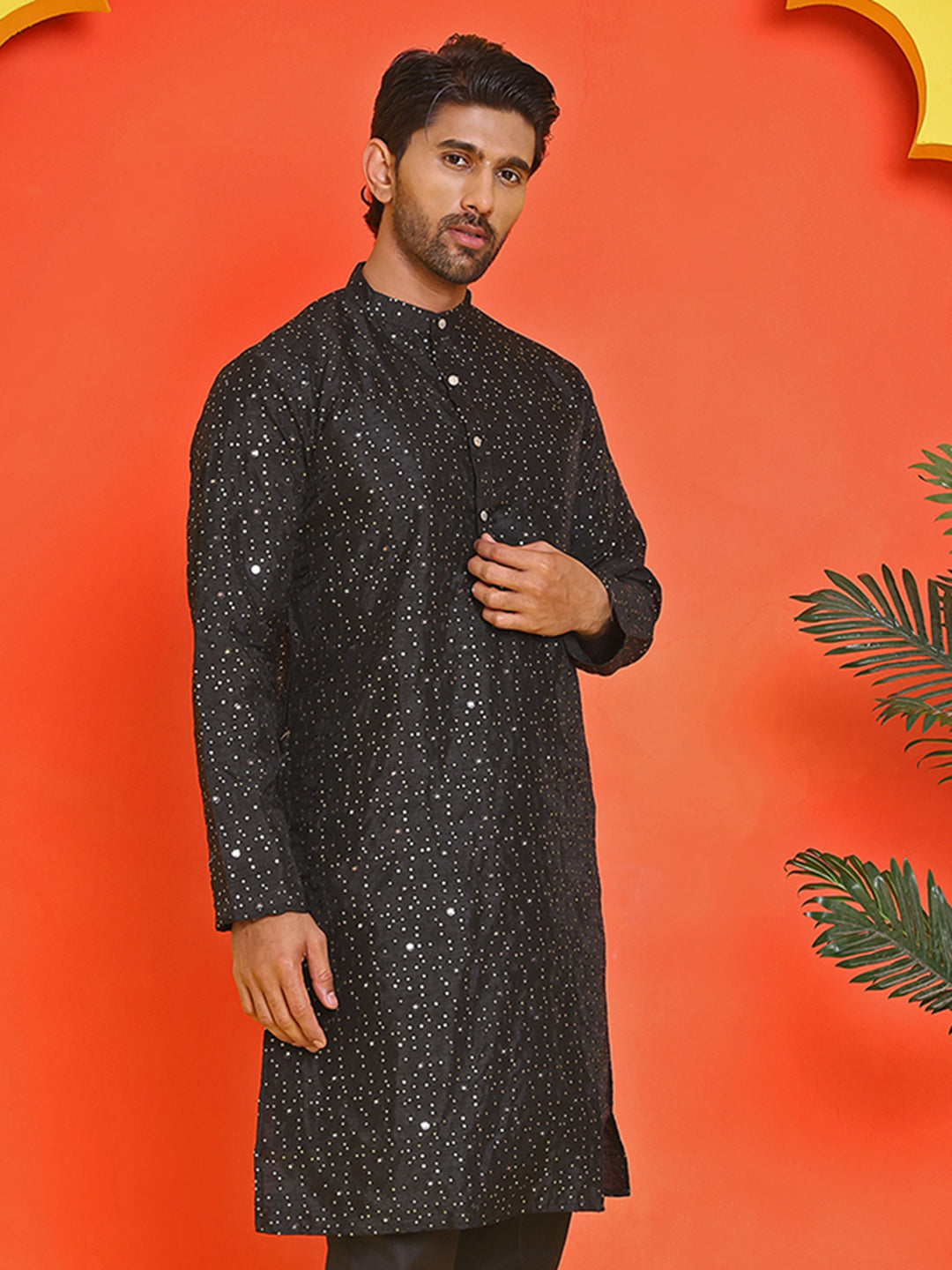 Embroidered Mirror Work Kurtas ( KO 5035 Black )