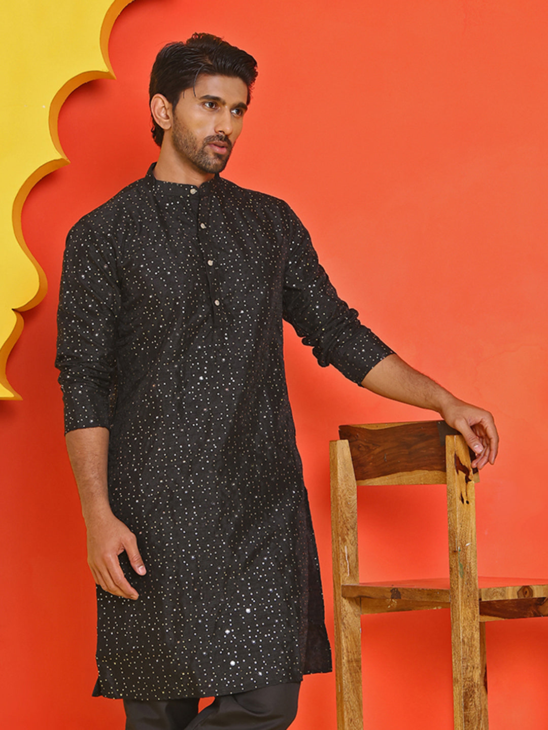 Embroidered Mirror Work Kurtas ( KO 5035 Black )