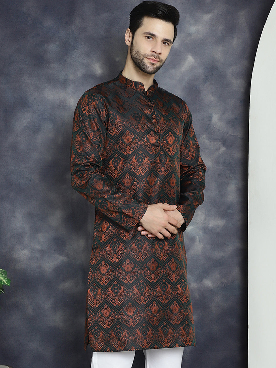 Men Bronze Silk Blend Straight Kurtas ( KO 5043Bronze )