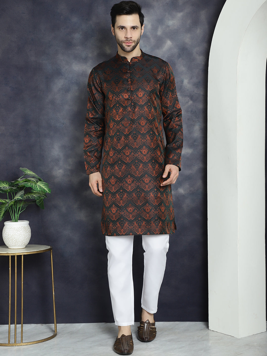 Men Bronze Silk Blend Straight Kurtas ( KO 5043Bronze )