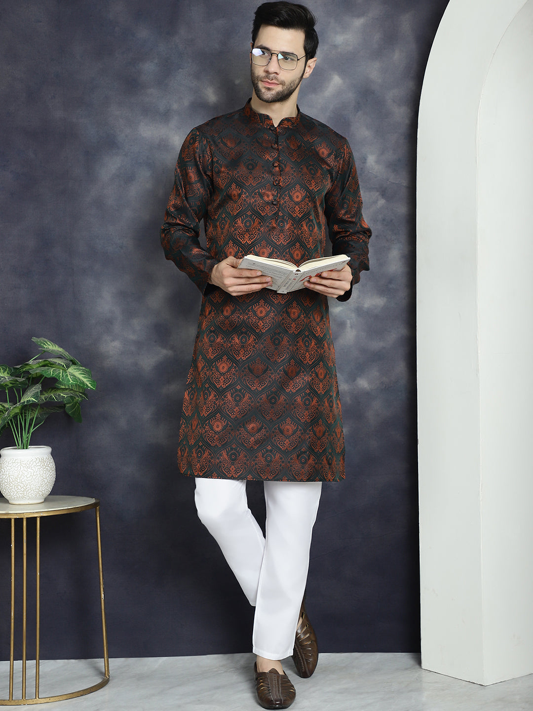 Men Bronze Silk Blend Straight Kurtas ( KO 5043Bronze )
