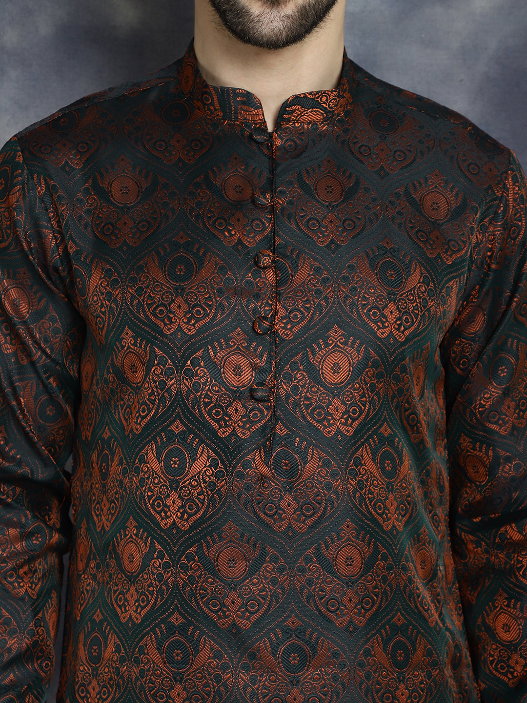 Men Bronze Silk Blend Straight Kurtas ( KO 5043Bronze )