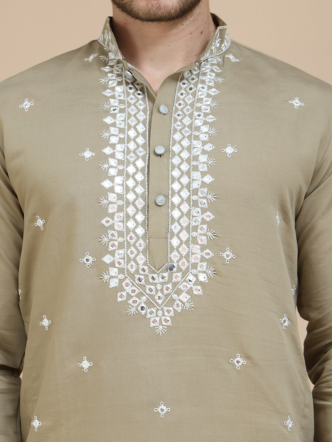 Men's Embroidered Kurtas ( KO 5045 Brown )