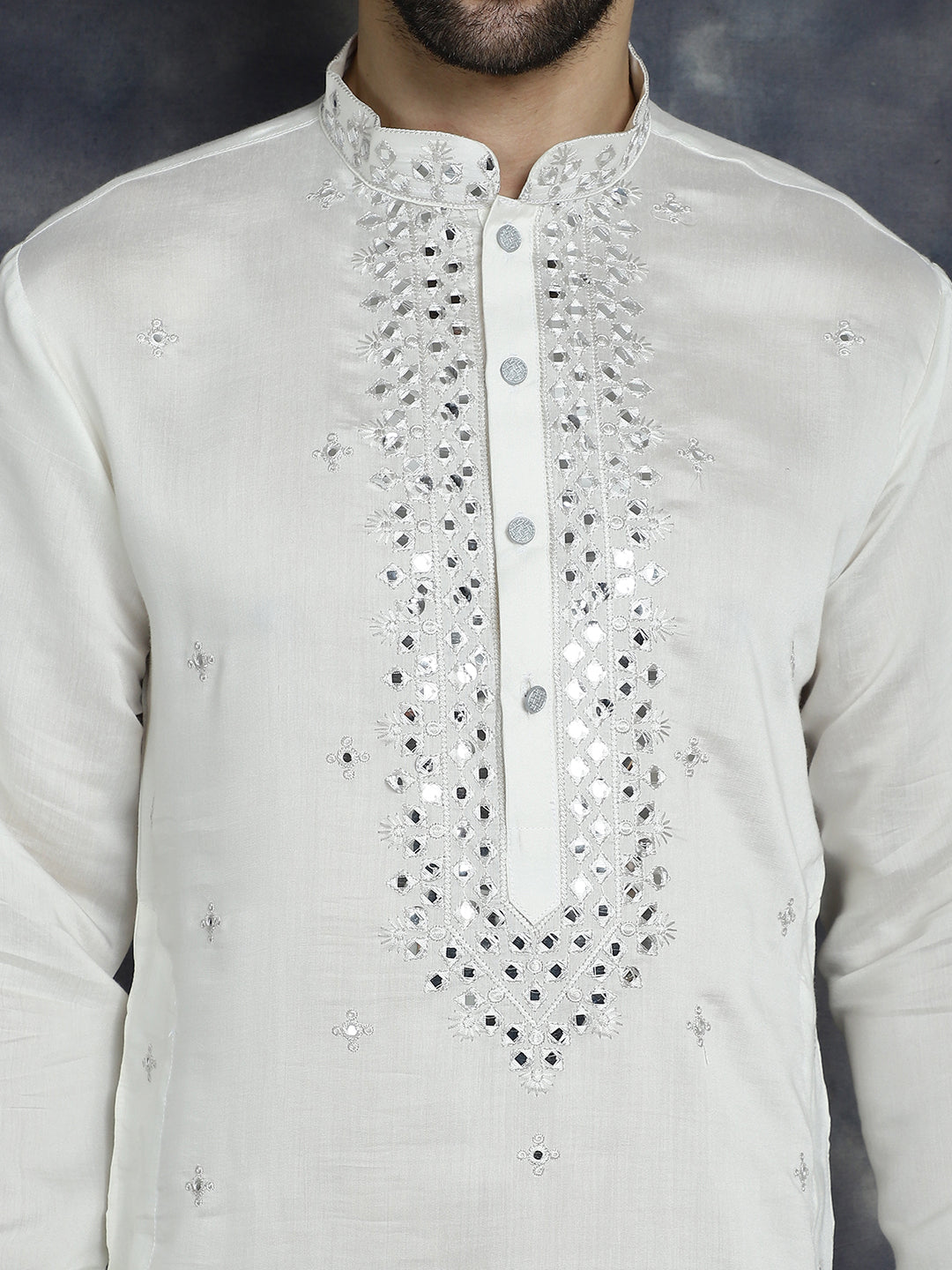 Men's Embroidered Kurtas ( KO 5045White )