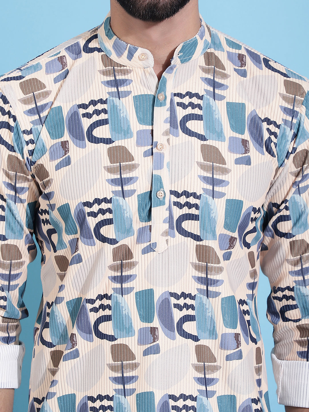 Men Printed Corduroy Short Kurta