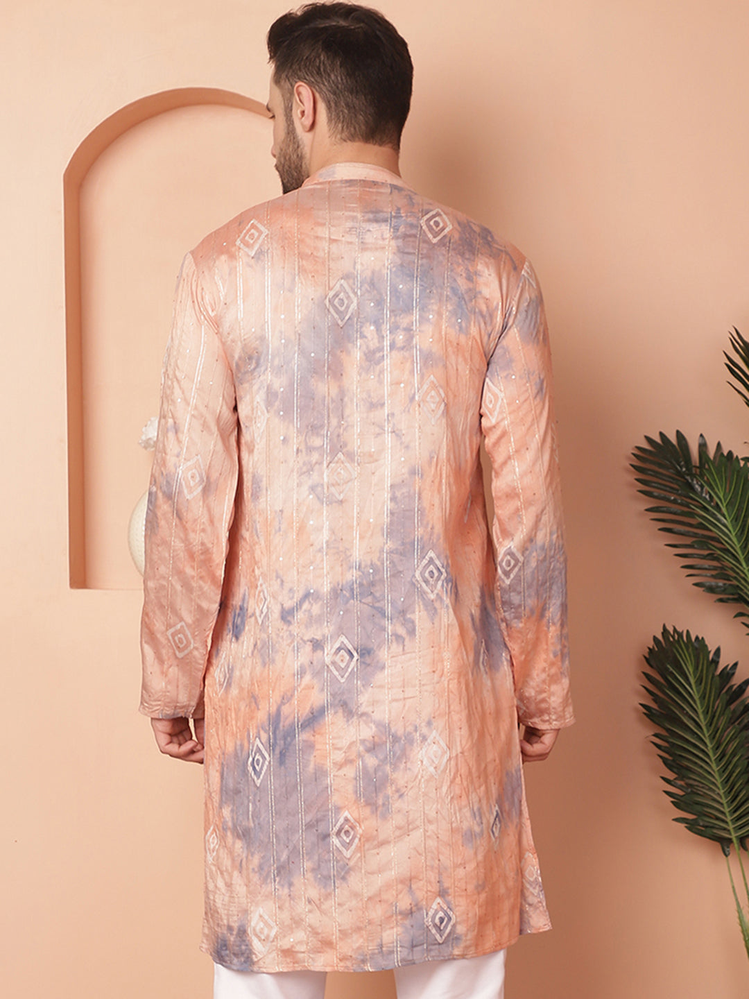 Men's Peach Tei-Dye Printed Kurtas