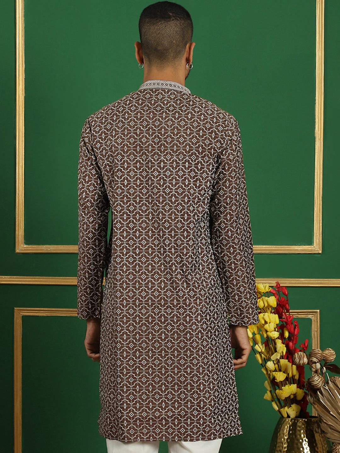 Men Brown Printed Kurtas ( KO 5060 Brown )