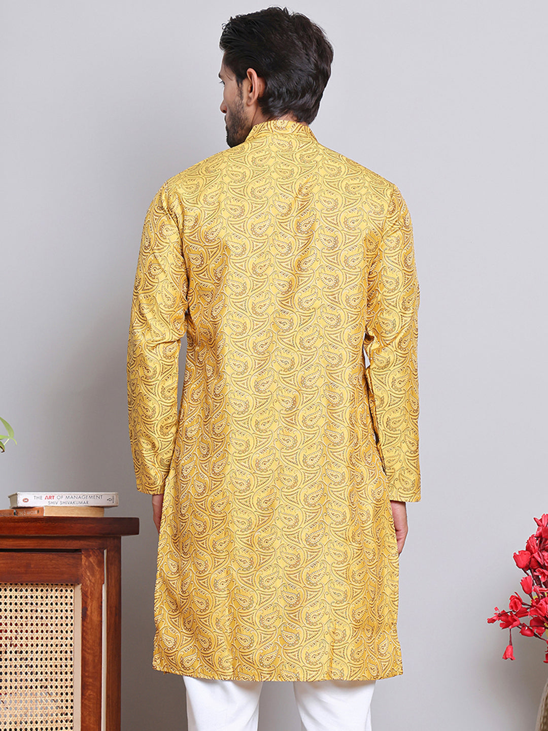 Men Yellow Silk Blend Straight Kurtas ( KUO 5071Yellow )