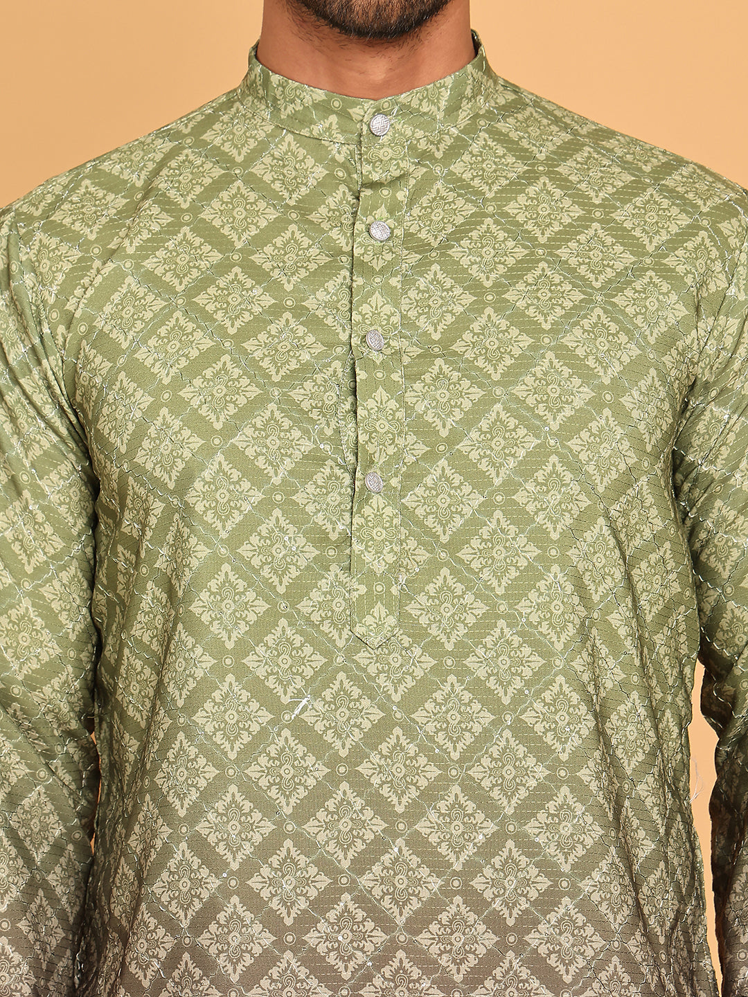 Olive Green Ombre Printed Kurtas For Men ( KO 5074 Olive )