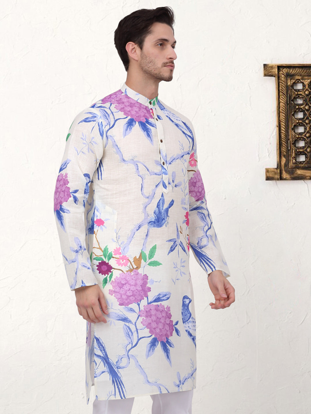 Men's Animal Printed Pure Cotton Straight Kurtas