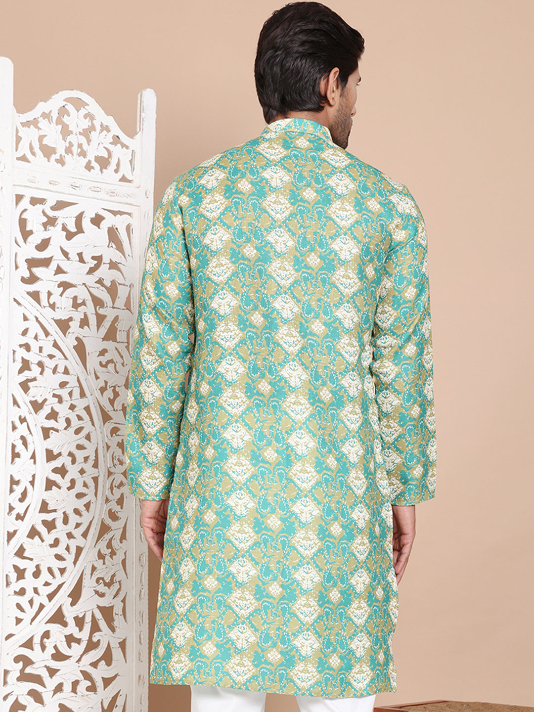 Men's Printed Pure Cotton Kurtas ( KO 5079Green )
