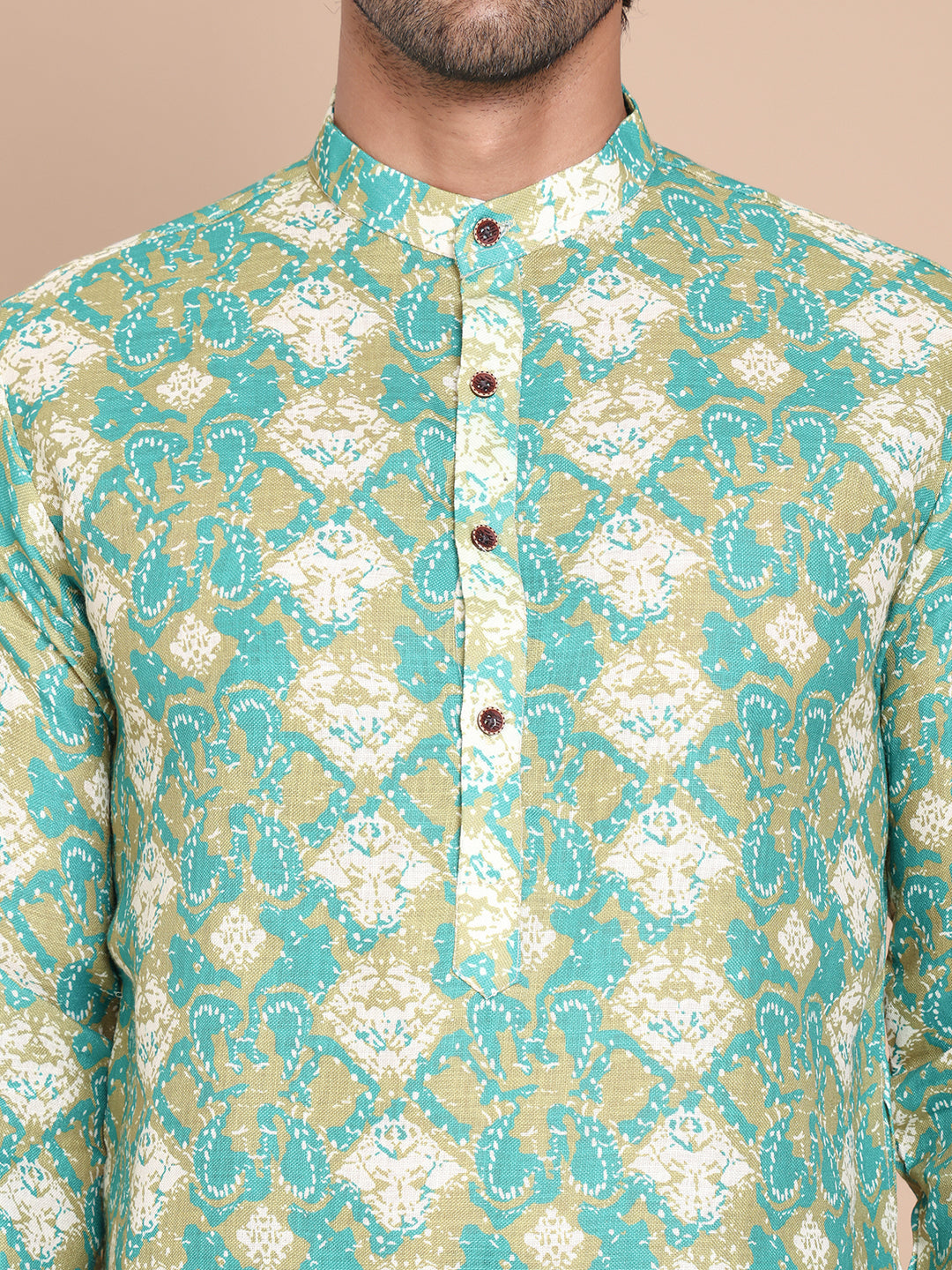 Men's Printed Pure Cotton Kurtas ( KO 5079Green )