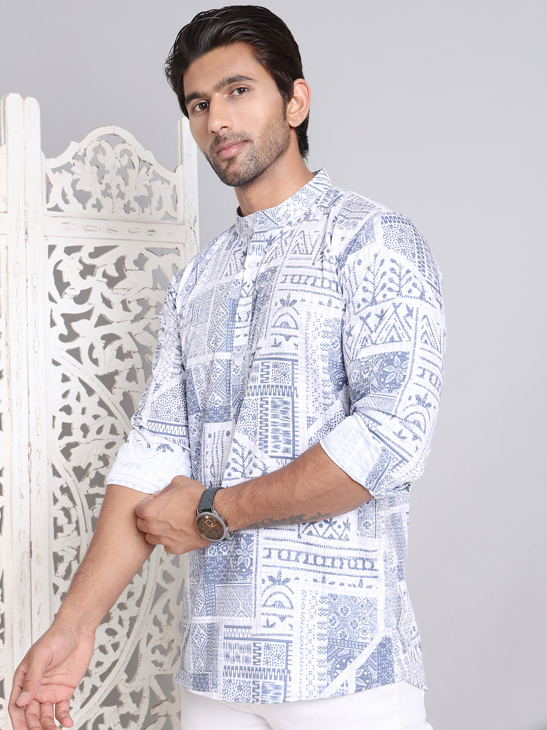 Geometric Printed Short Kurta ( KO 5095Blue )