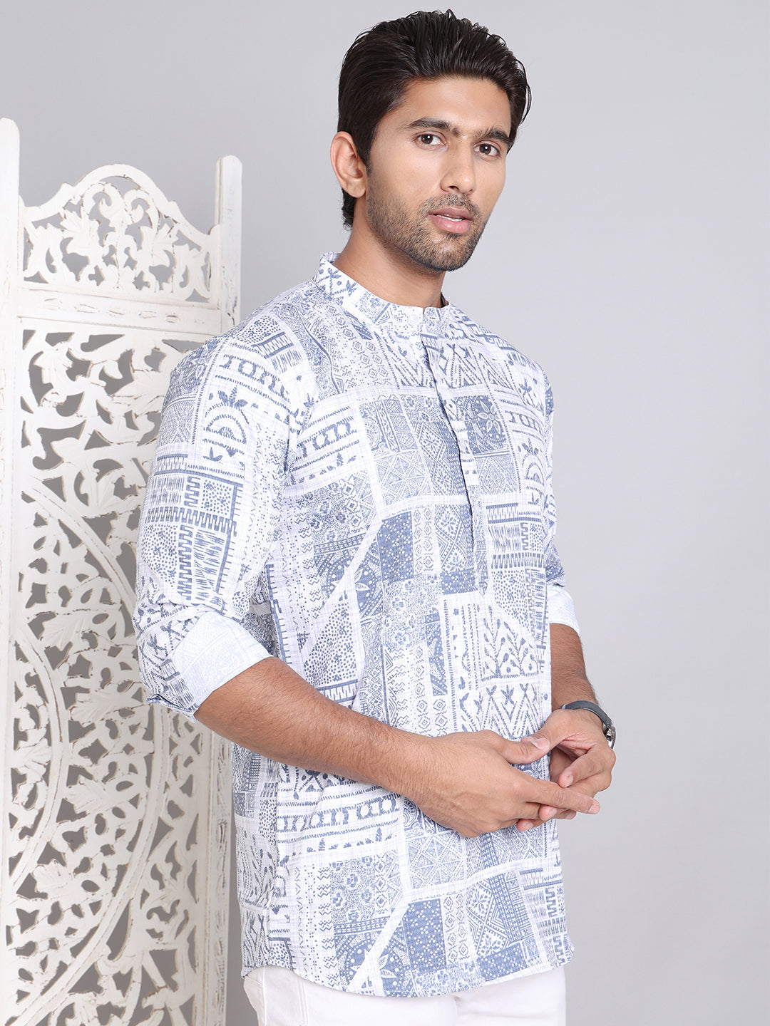 Geometric Printed Short Kurta ( KO 5095Blue )
