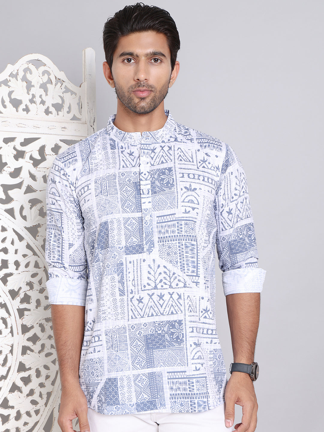 Geometric Printed Short Kurta ( KO 5095Blue )