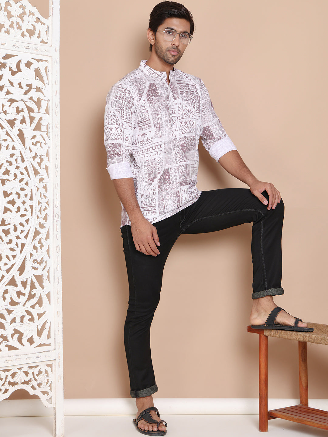 Geometric Printed Short Kurta ( KO 5095Brown )