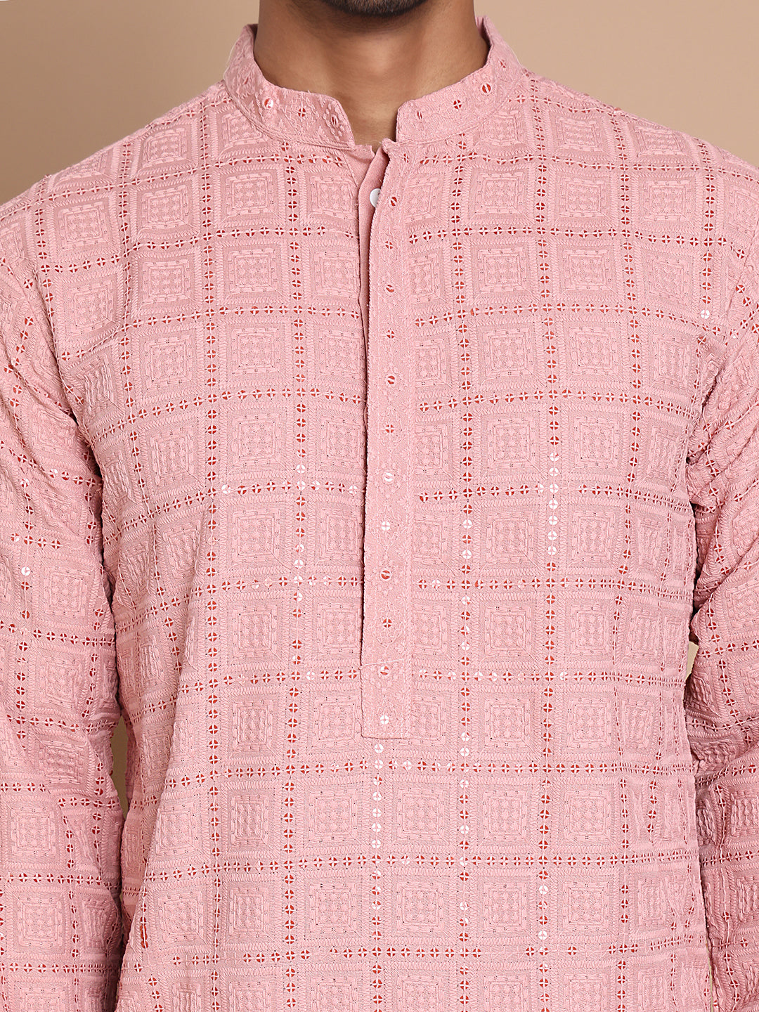 Sequin Embroidered Pure Cotton Kurtas ( KO 5096Peach )