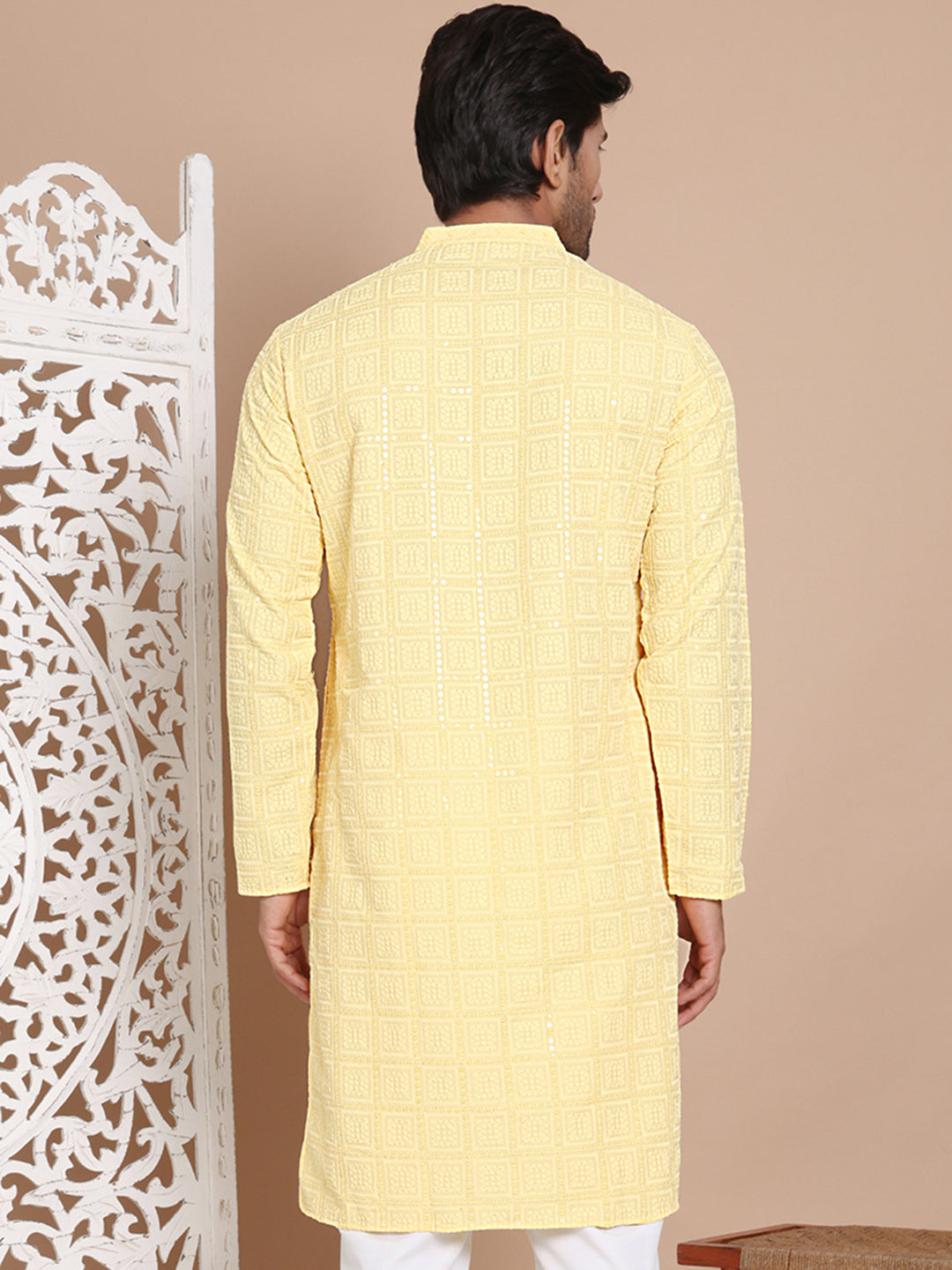 Sequin Embroidered Pure Cotton Kurtas ( KO 5096Yellow )
