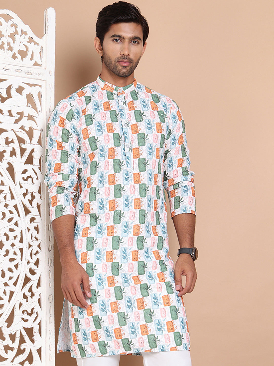 Printed and Emrbroidered Kurtas ( KO 5097Off-White )