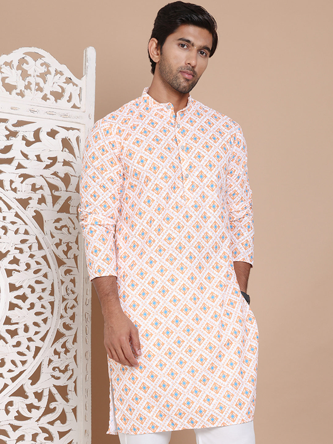 Printed and Emrbroidered Kurtas ( KO 5097Orange )