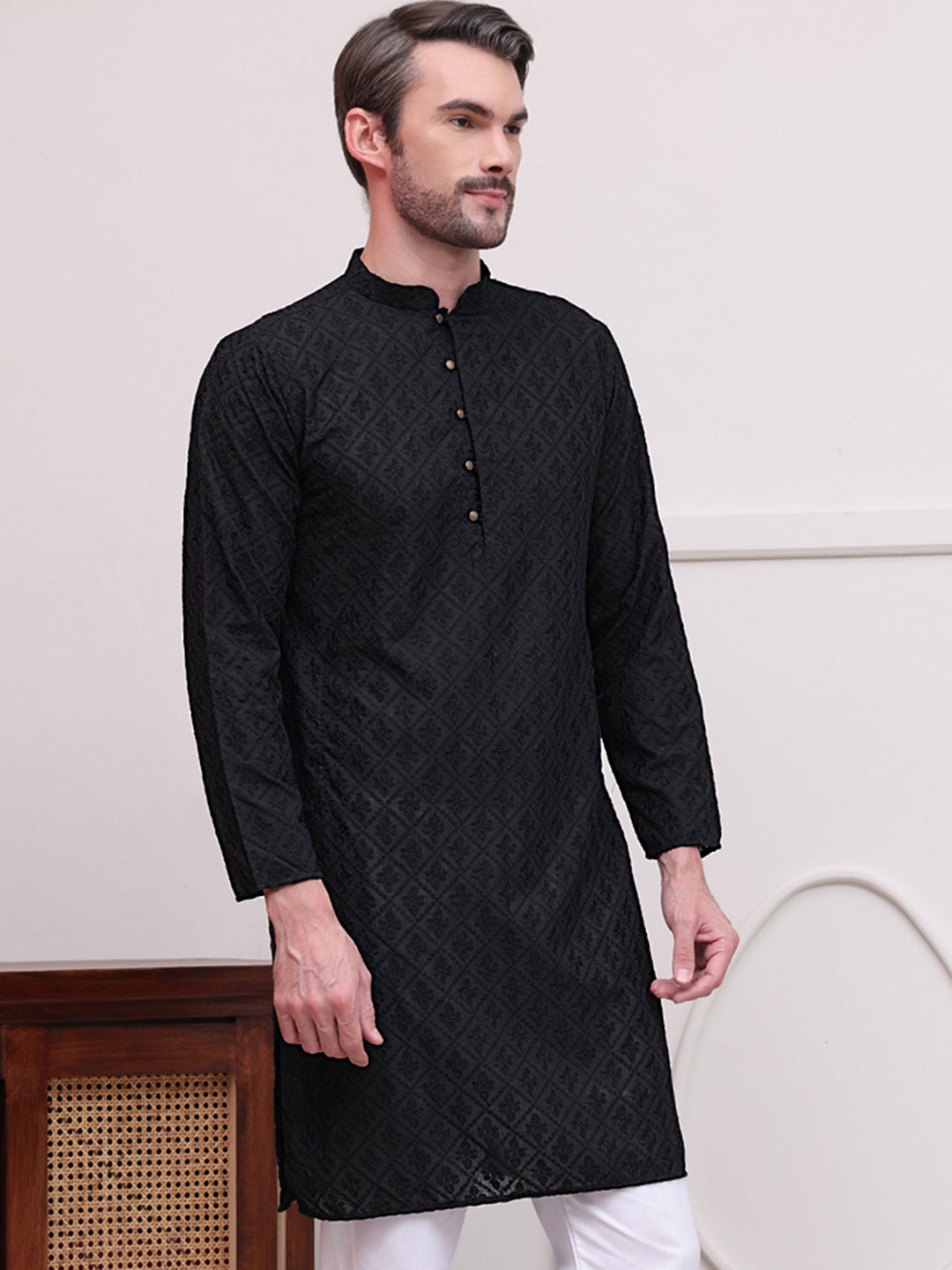 Embroidered Cotton Kurtas ( KO 5099Black )