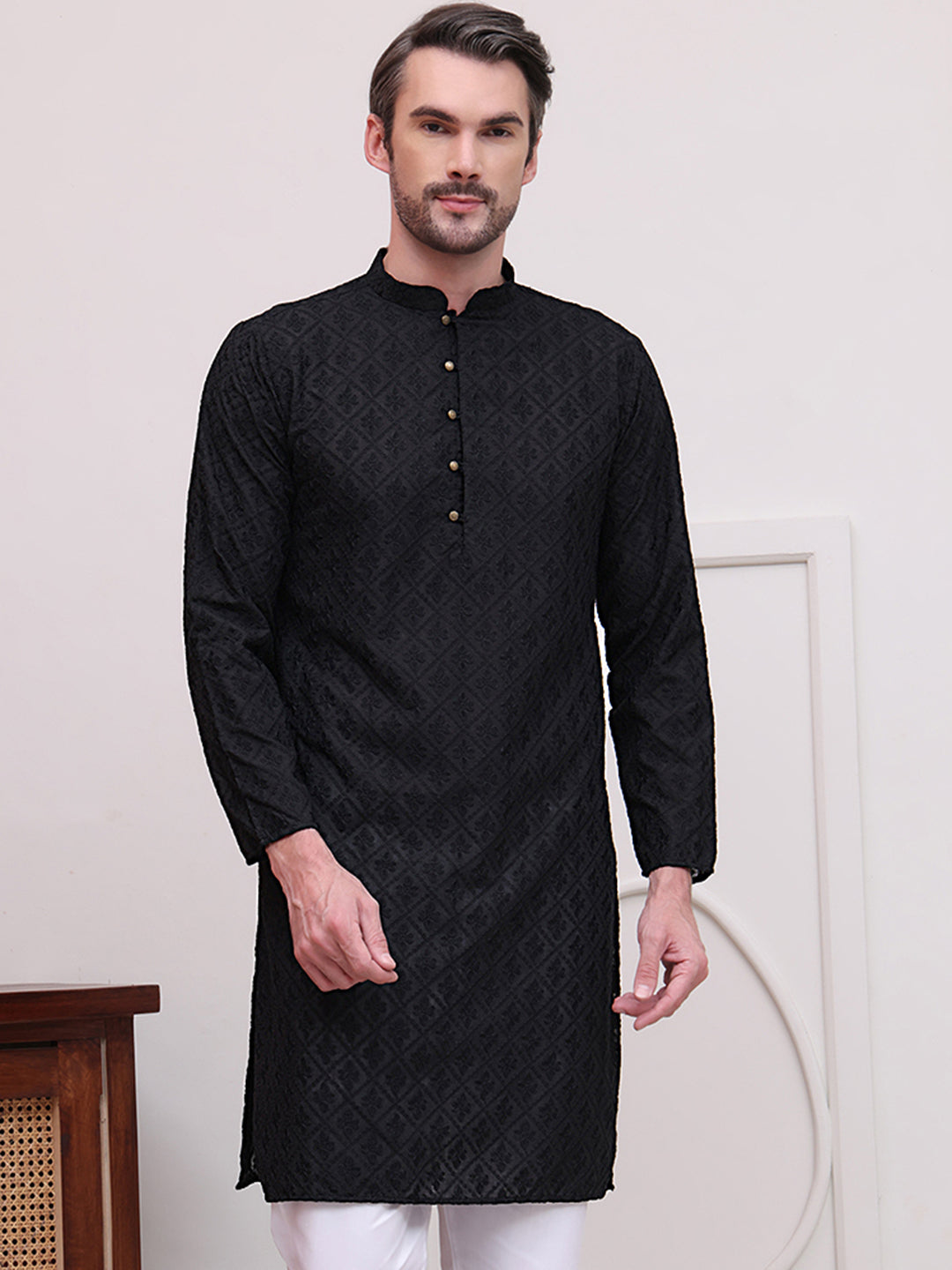 Embroidered Cotton Kurtas ( KO 5099Black )