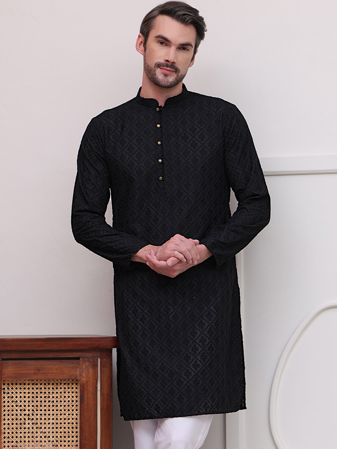 Embroidered Cotton Kurtas ( KO 5099Black )
