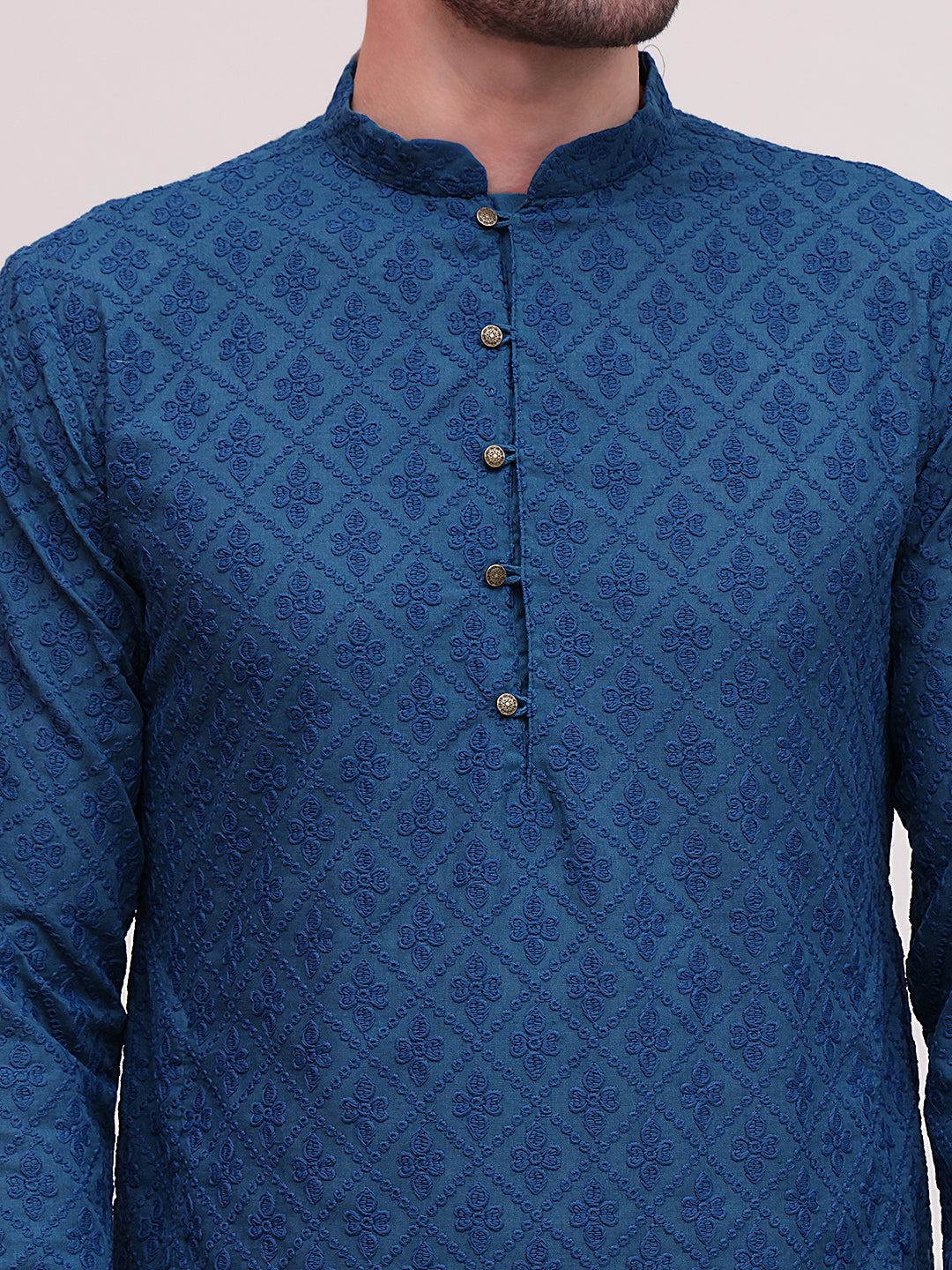 Embroidered Cotton Kurtas ( KO 5099Teal )