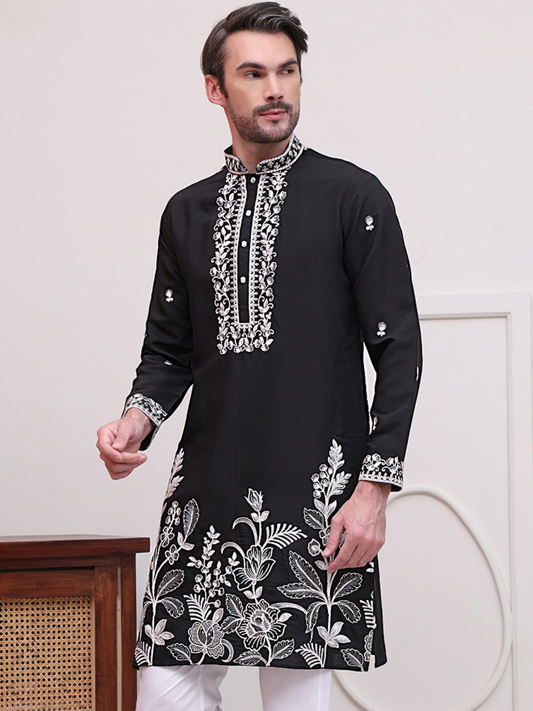 Floral Embroidered Kurtas ( KO 5100Black )