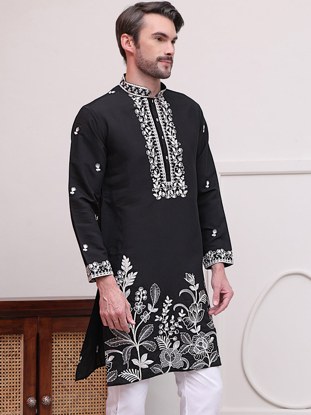 Floral Embroidered Kurtas ( KO 5100Black )