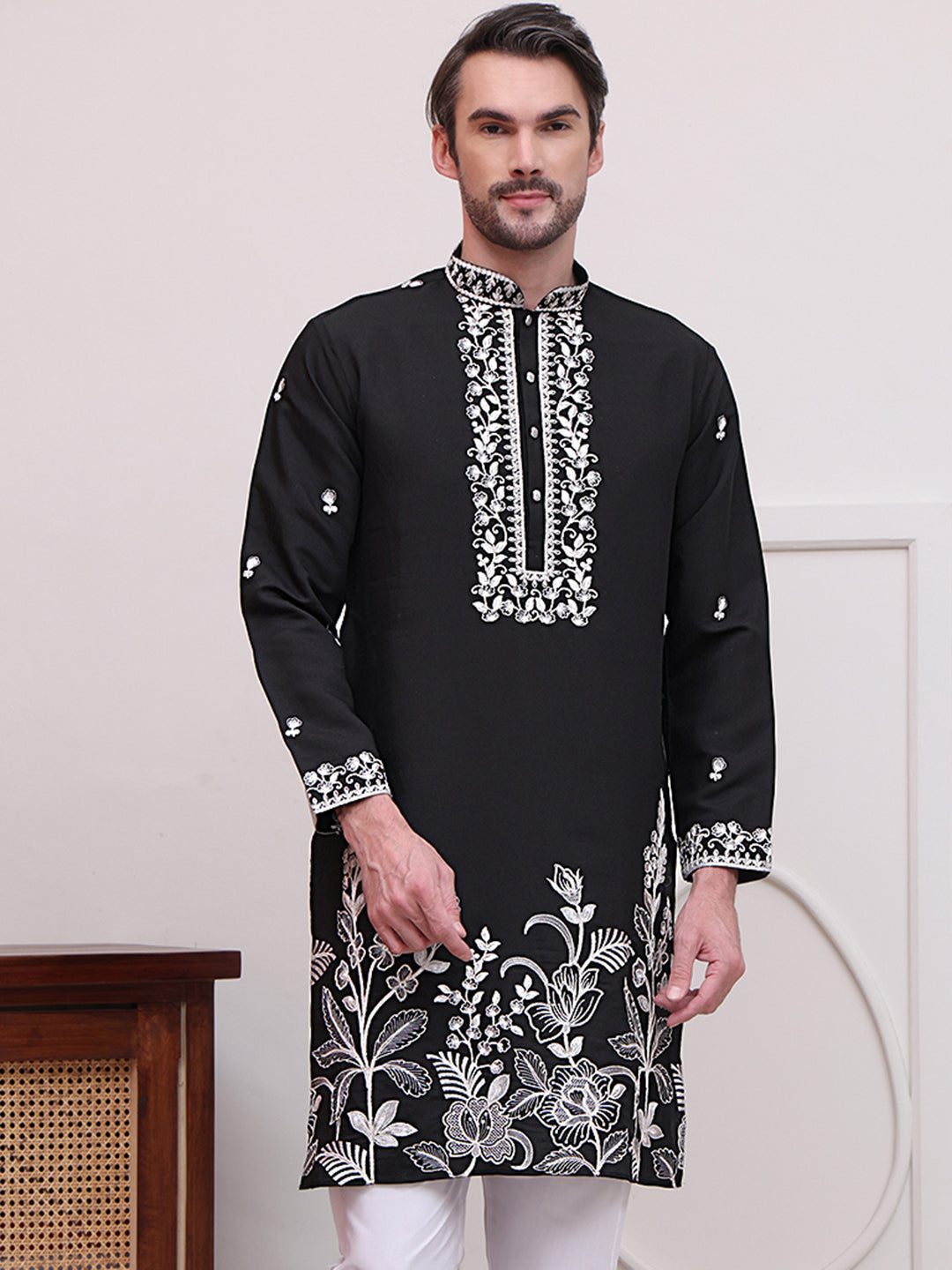 Floral Embroidered Kurtas ( KO 5100Black )