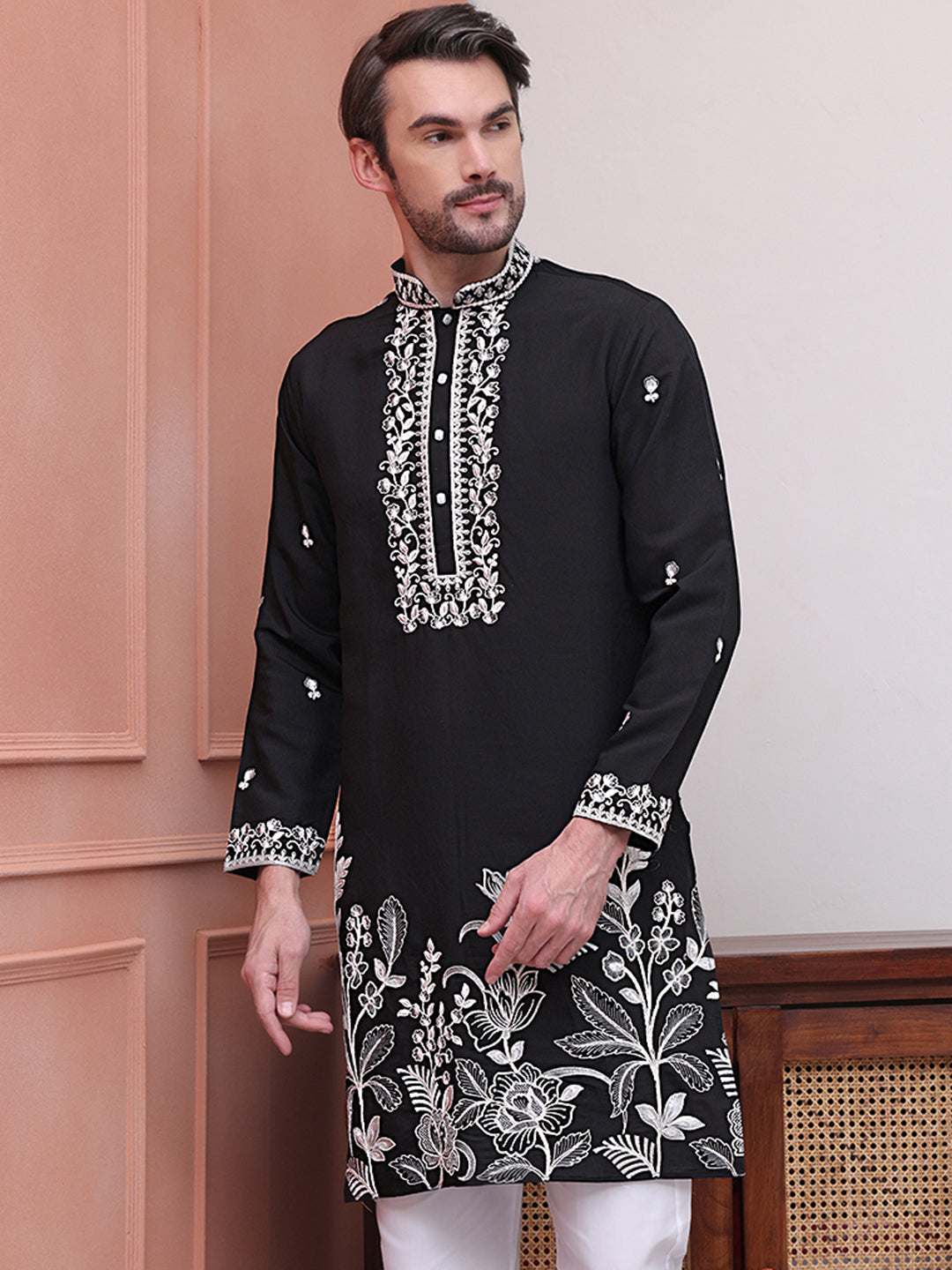 Floral Embroidered Kurtas ( KO 5100Black )