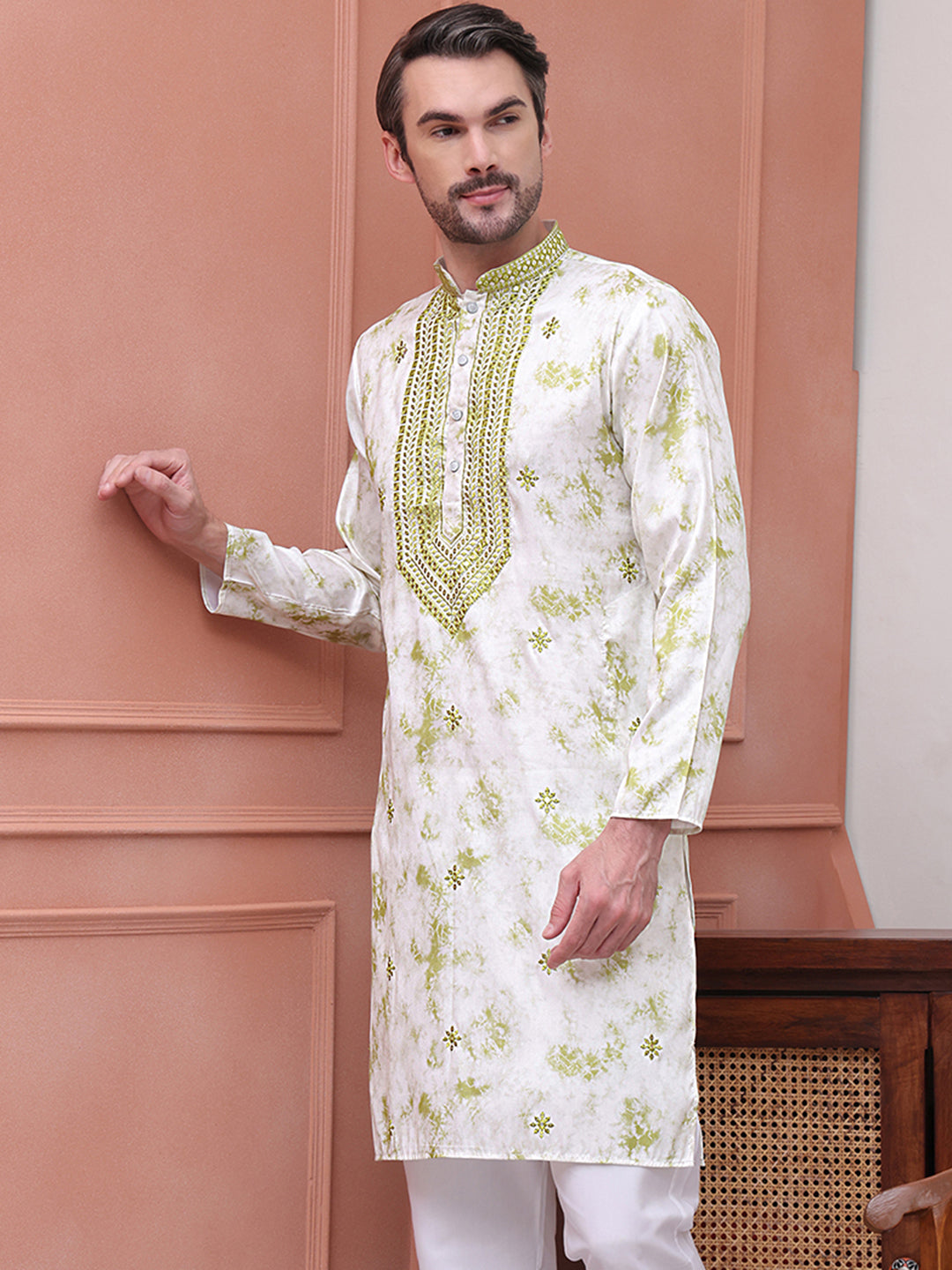 Stone Print With Embroidered kurtas ( KO 5102Green )
