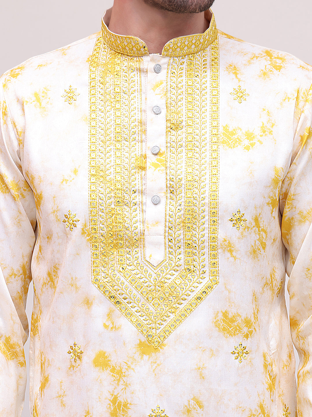 Stone Print With Embroidered kurtas ( KO 5102Yellow )