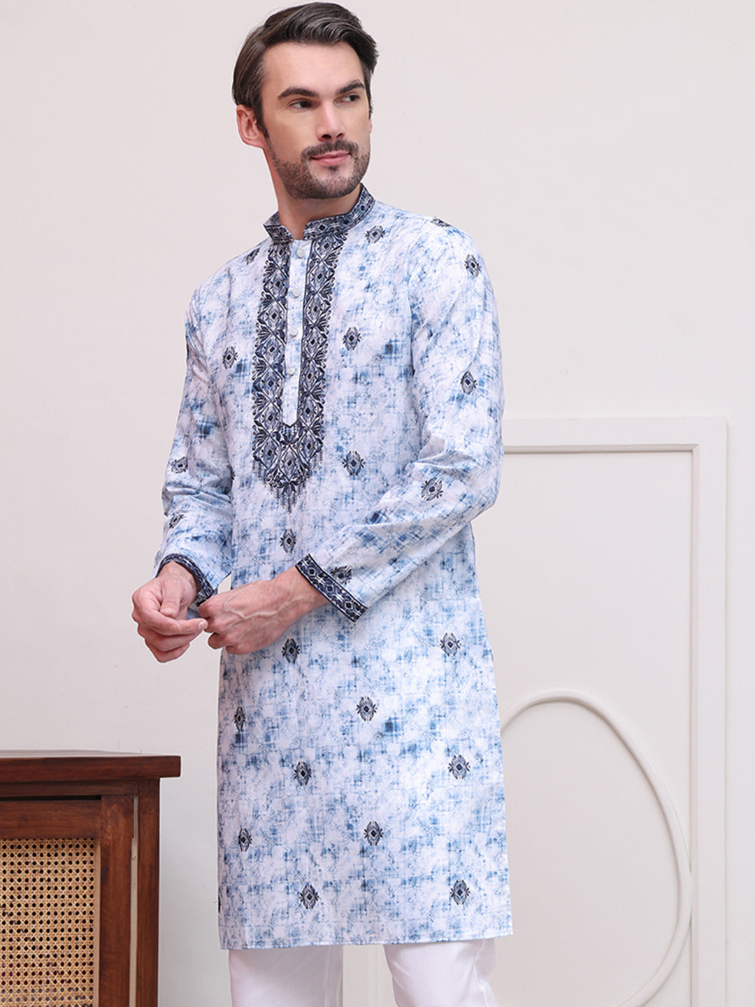 Stone Print With Embroidered kurtas ( KO 5103Blue )