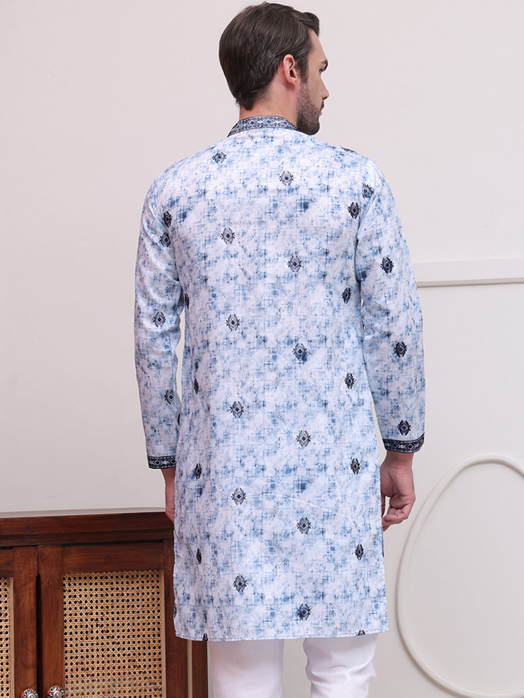 Stone Print With Embroidered kurtas ( KO 5103Blue )