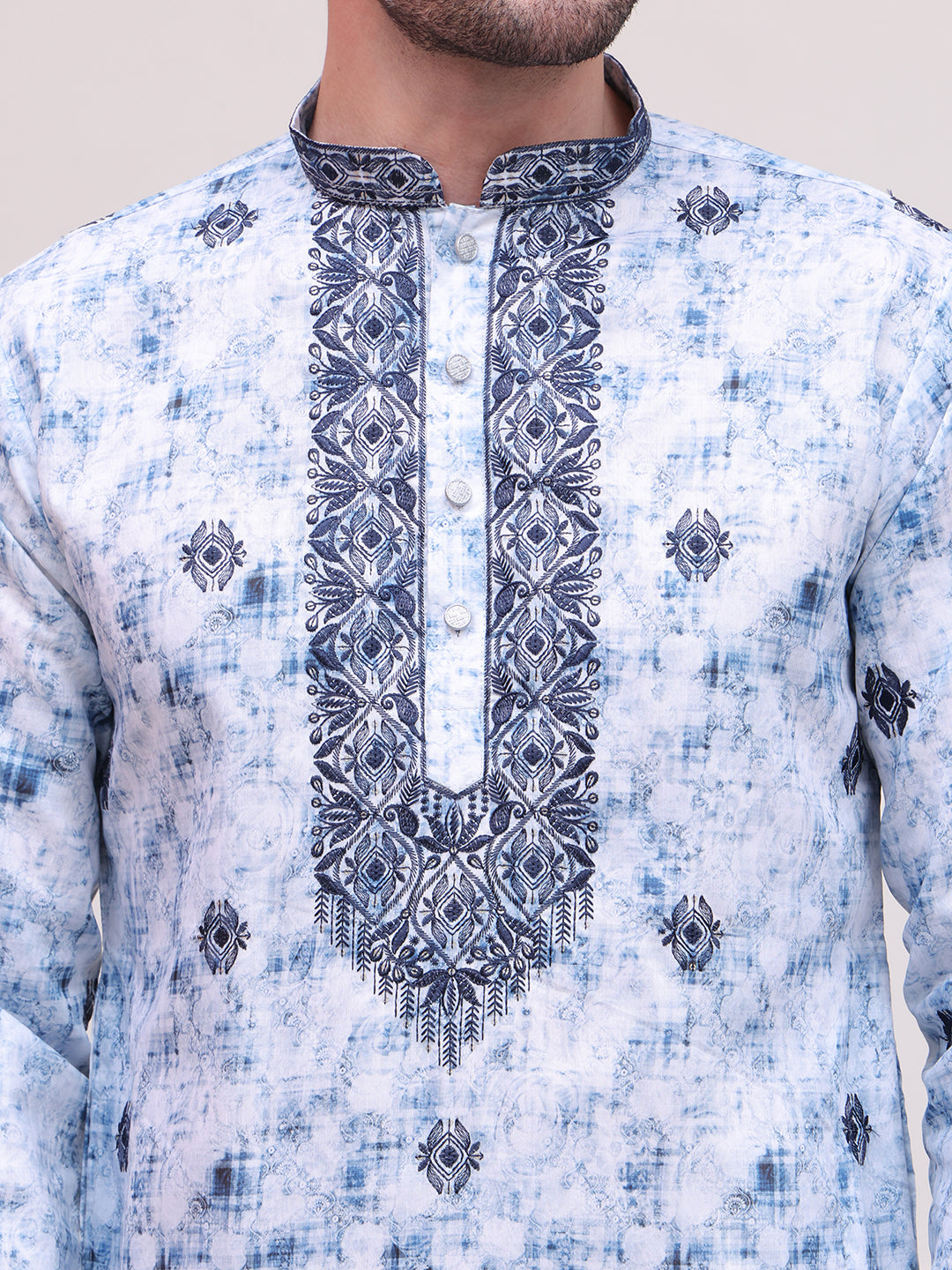 Stone Print With Embroidered kurtas ( KO 5103Blue )