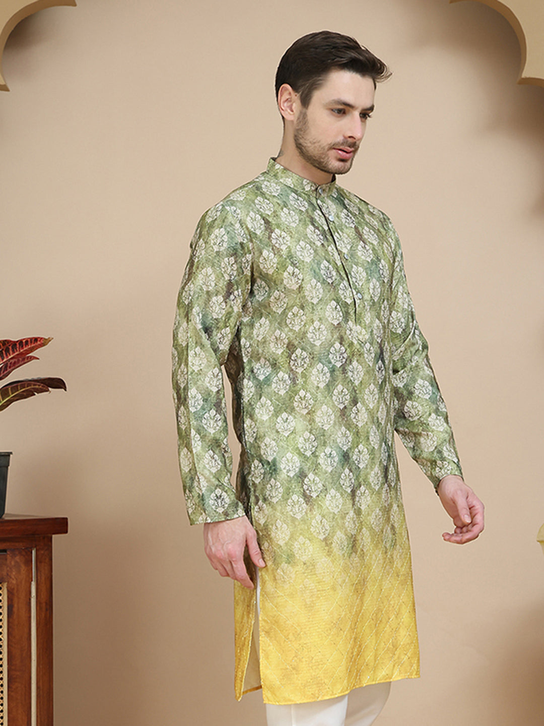 Digital Printed Kurtas for Men ( KO 5104 Green )