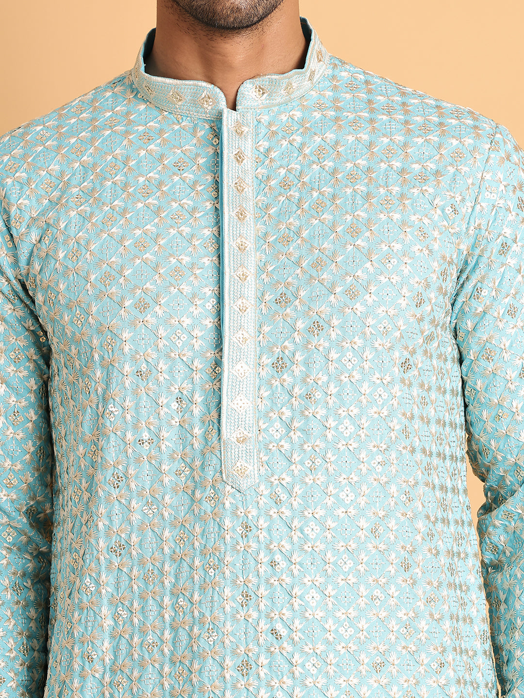 Embroidered Viscose Kurtas For Men ( KO 5110Sky )