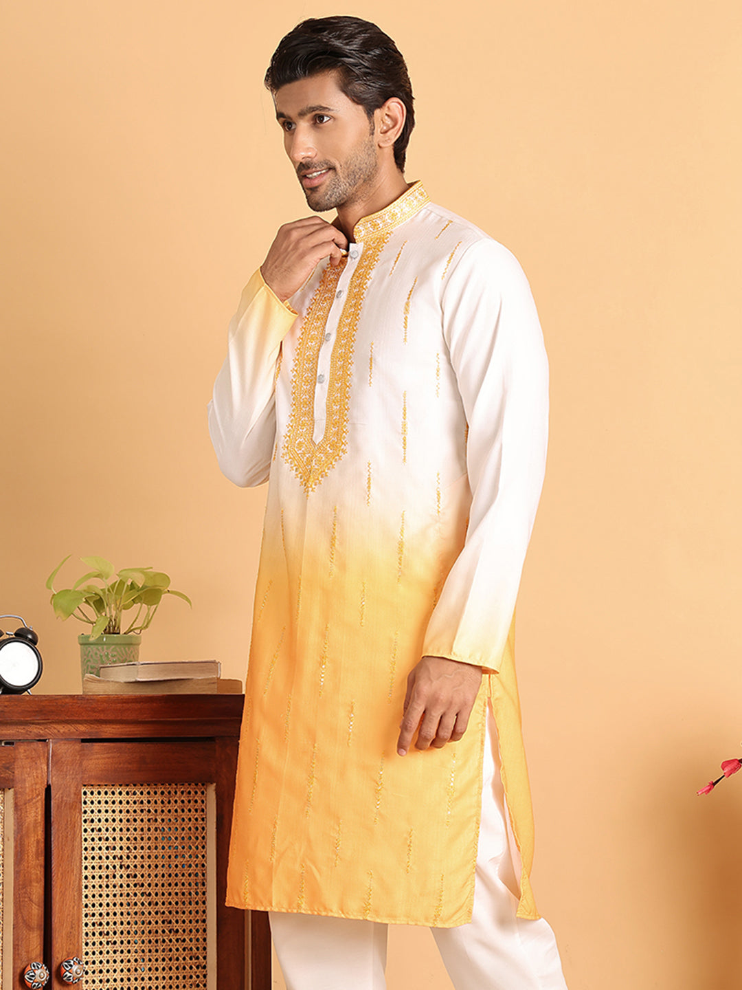 Ombre Printed Straght Kurtas for Men ( KO 5111Yellow )