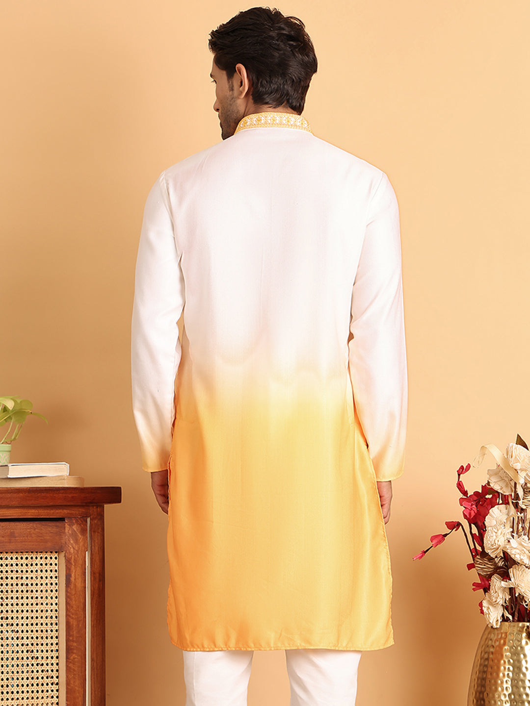 Ombre Printed Straght Kurtas for Men ( KO 5111Yellow )
