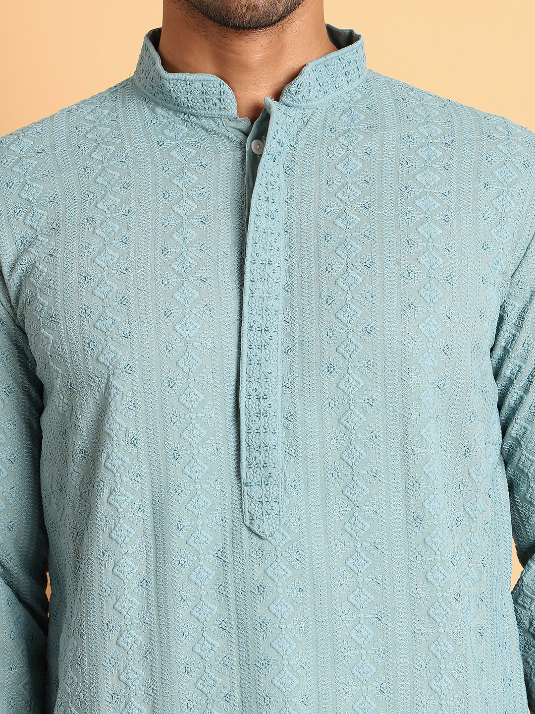 Embroidered & Sequins Straight Kurtas For Men ( KO 5116Blue )