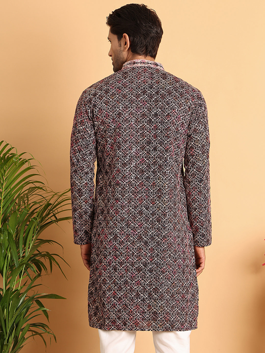Embroidered Viscose Kurtas For Men ( KO 5120Peach )