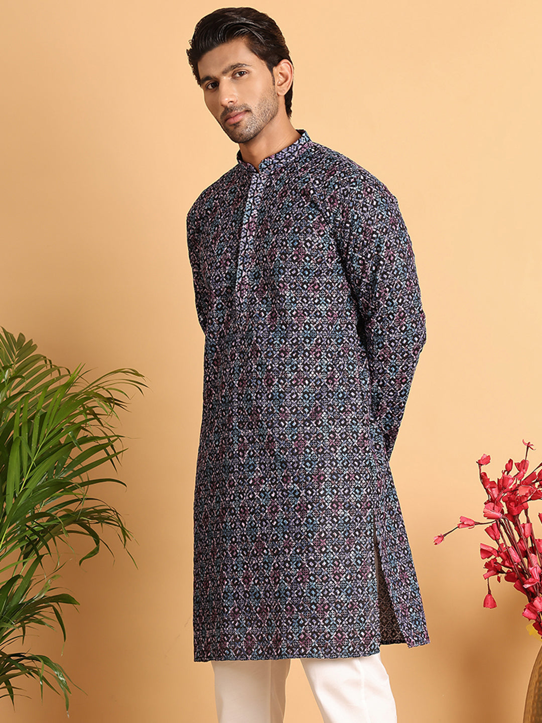 Embroidered Viscose Kurtas For Men ( KO 5121Multi )