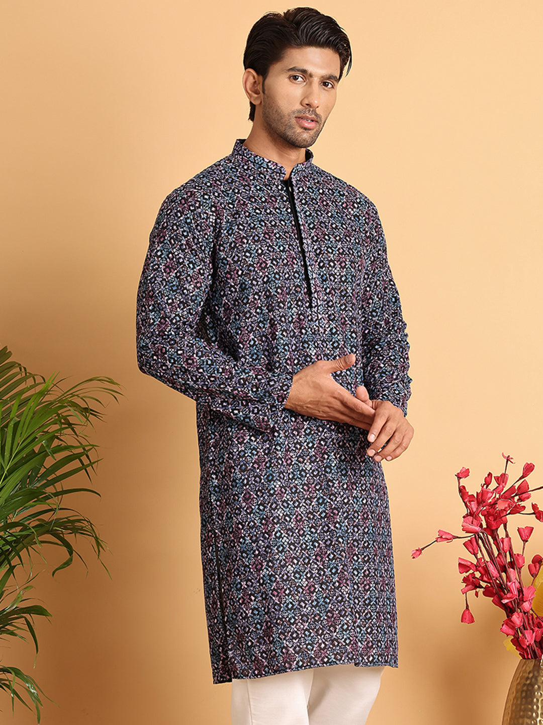 Embroidered Viscose Kurtas For Men ( KO 5121Multi )