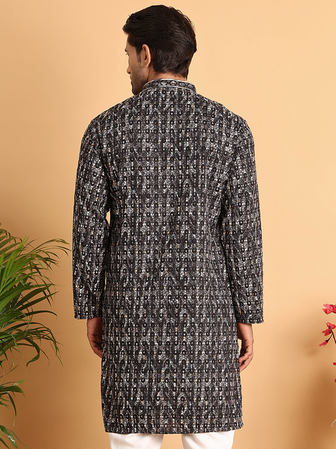 Embroidered Viscose Kurtas For Men ( KO 5122Black )