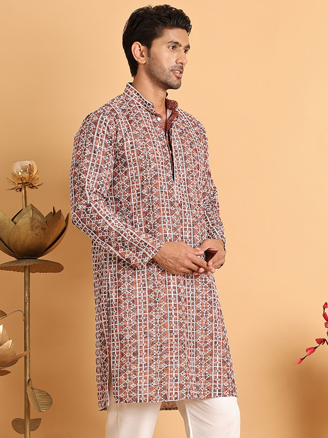 Embroidered & Printed Kurtas For Men ( KO 5124Brown )