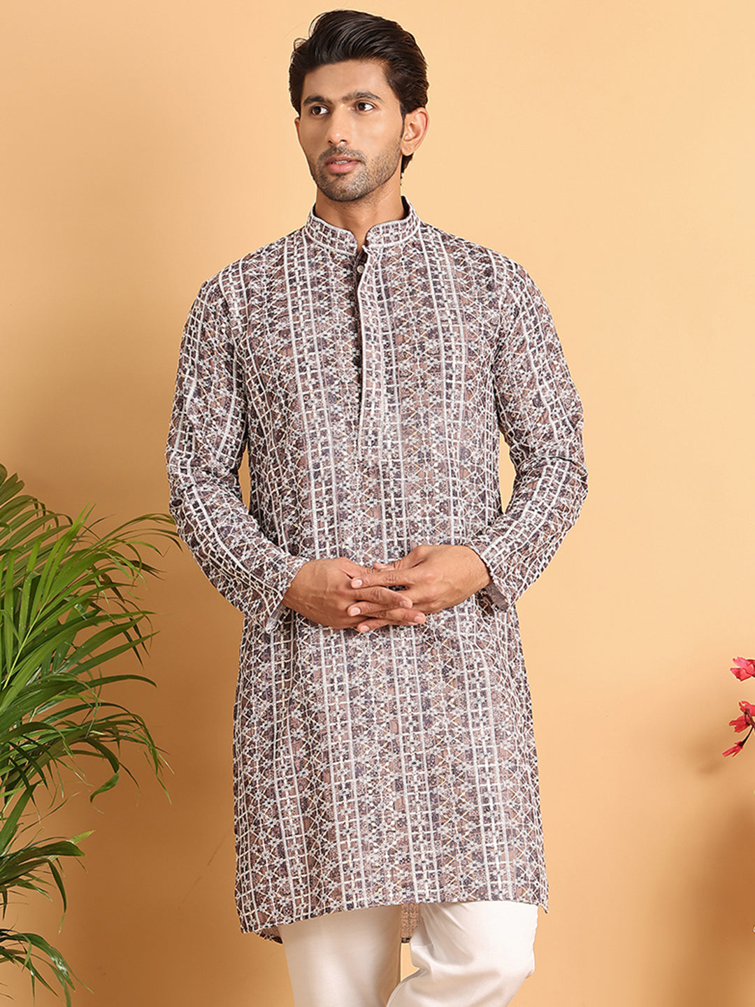 Embroidered & Printed Kurtas For Men ( KO 5124Coffee )