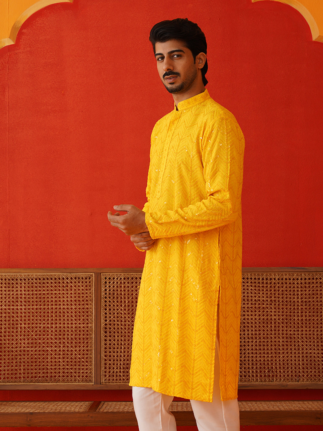 Embroidered Sequined Viscose Straight Kurtas. ( KO 5125Yellow )